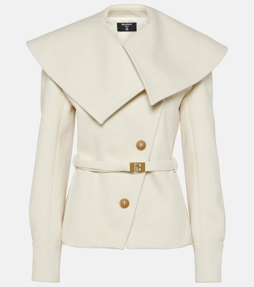 balmain asymmetric virgin wool coat