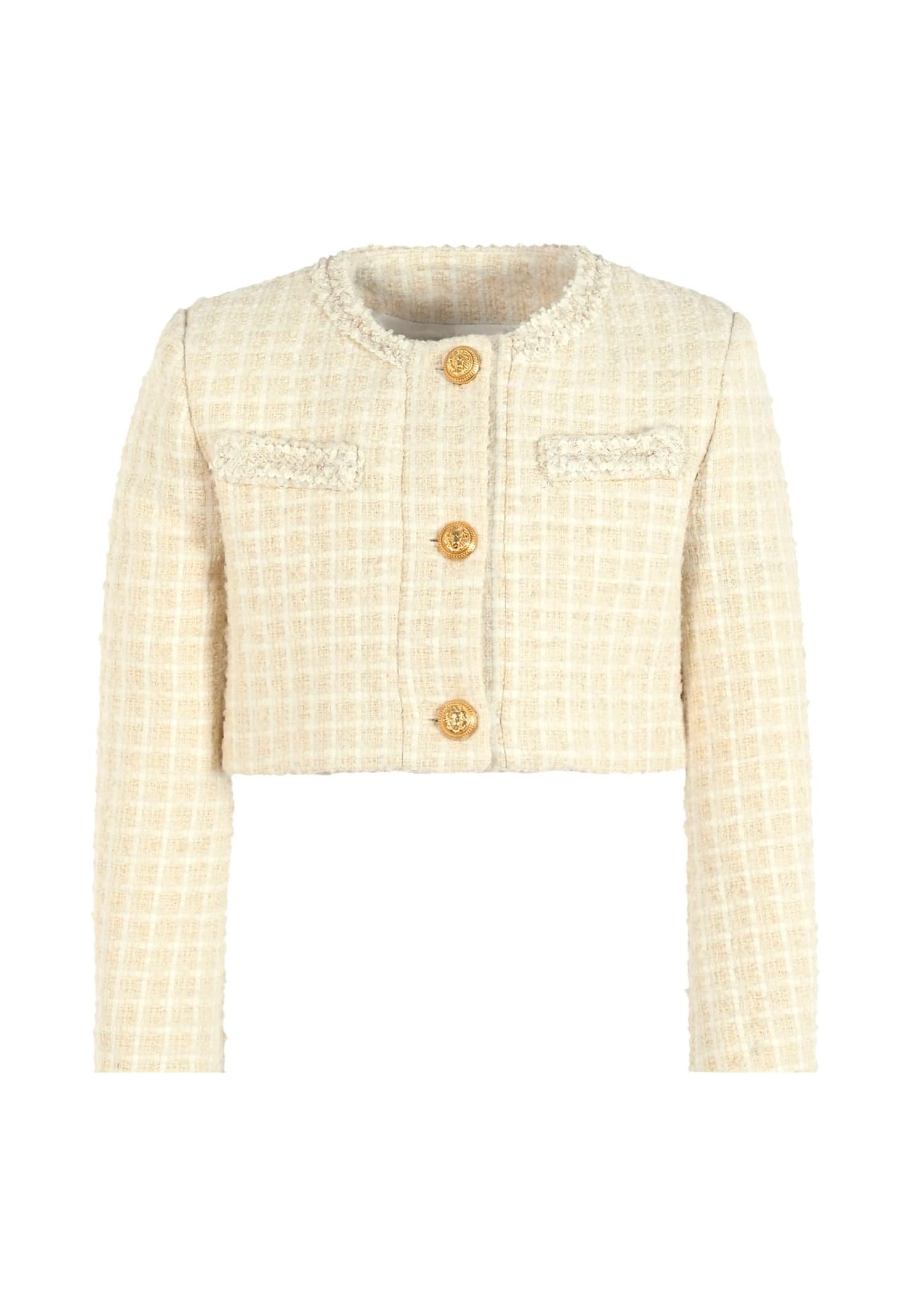 balmain beige crop jacket for girl