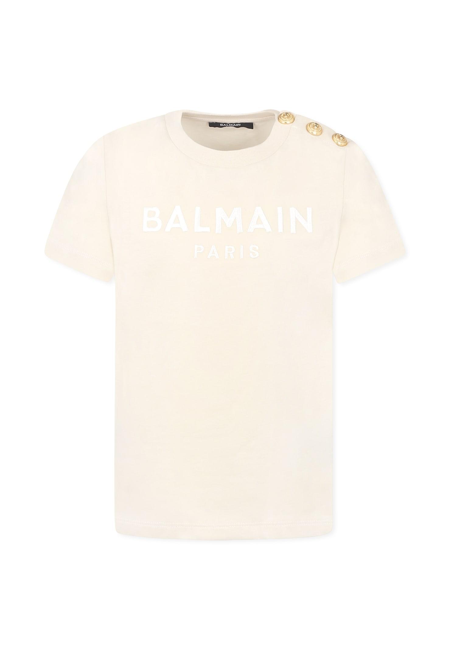 balmain beige t-shirt for girl with logo