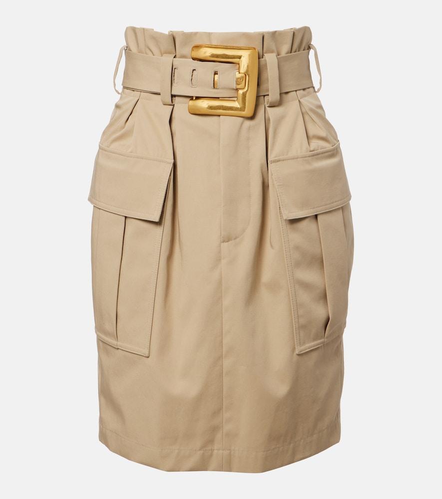 balmain belted cotton gabardine midi skirt