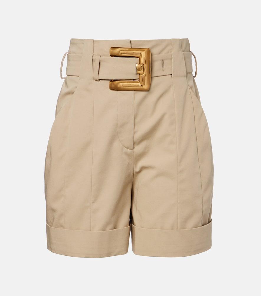 balmain belted cotton gabardine shorts