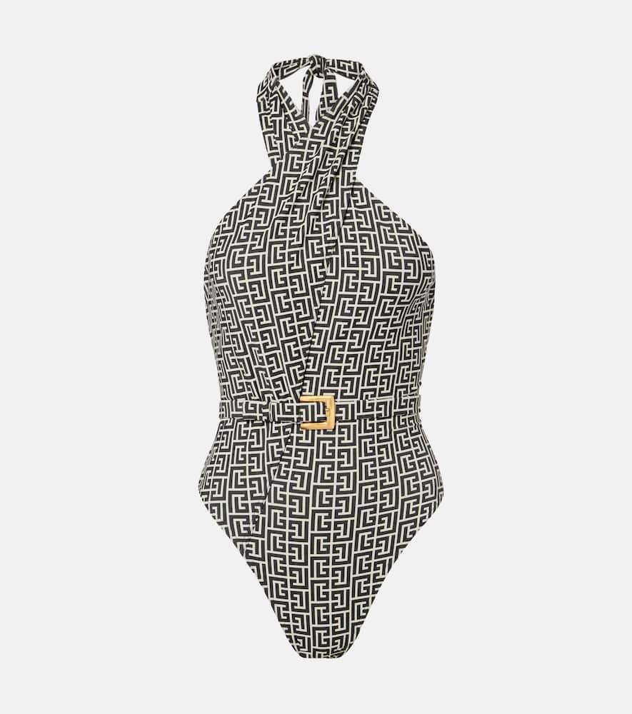 balmain belted halterneck swimsuit