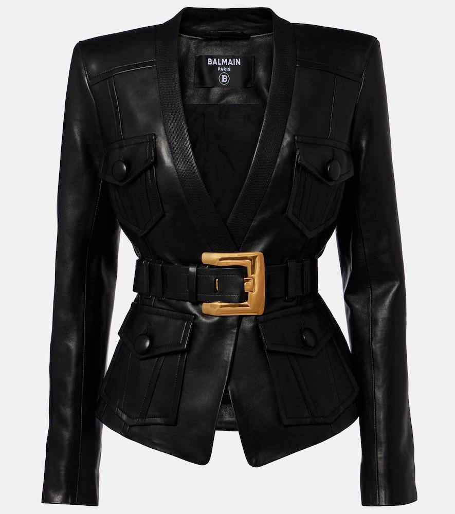 balmain belted leather jacket