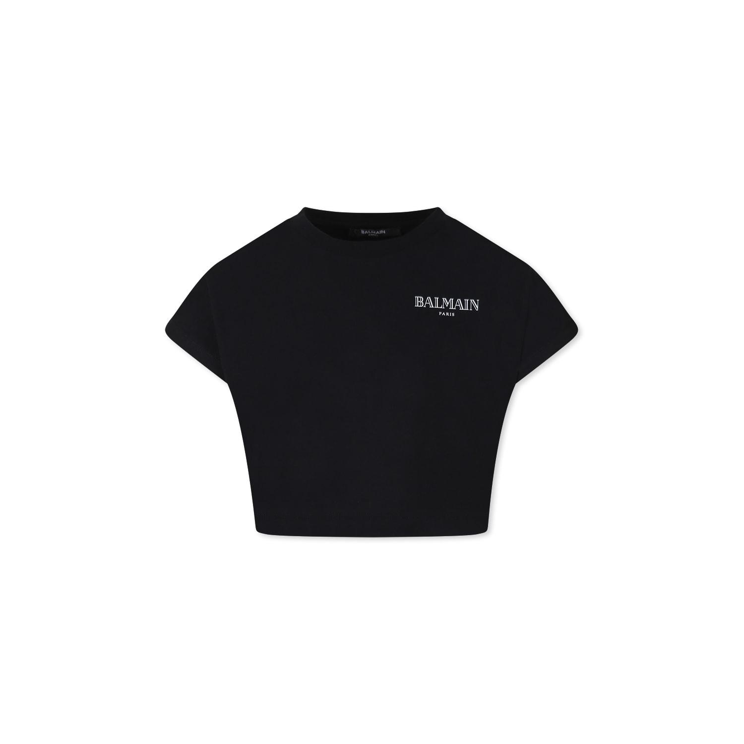 balmain black crop t-shirt for girl with logo