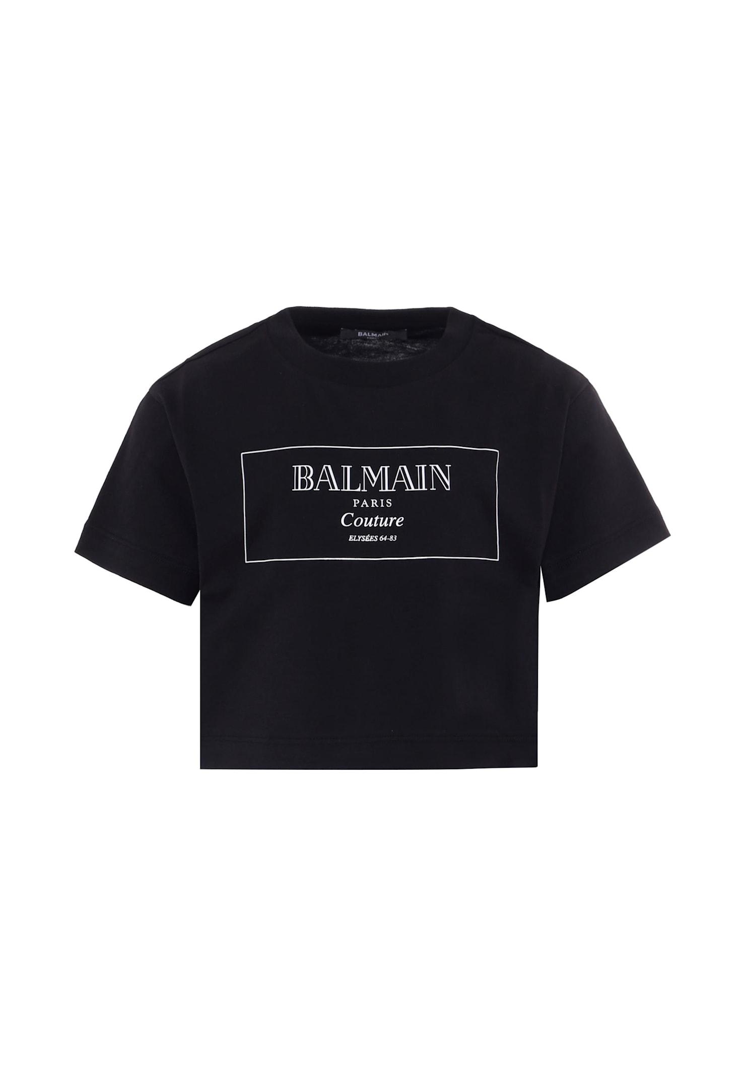balmain black crop t-shirt for girl with logo