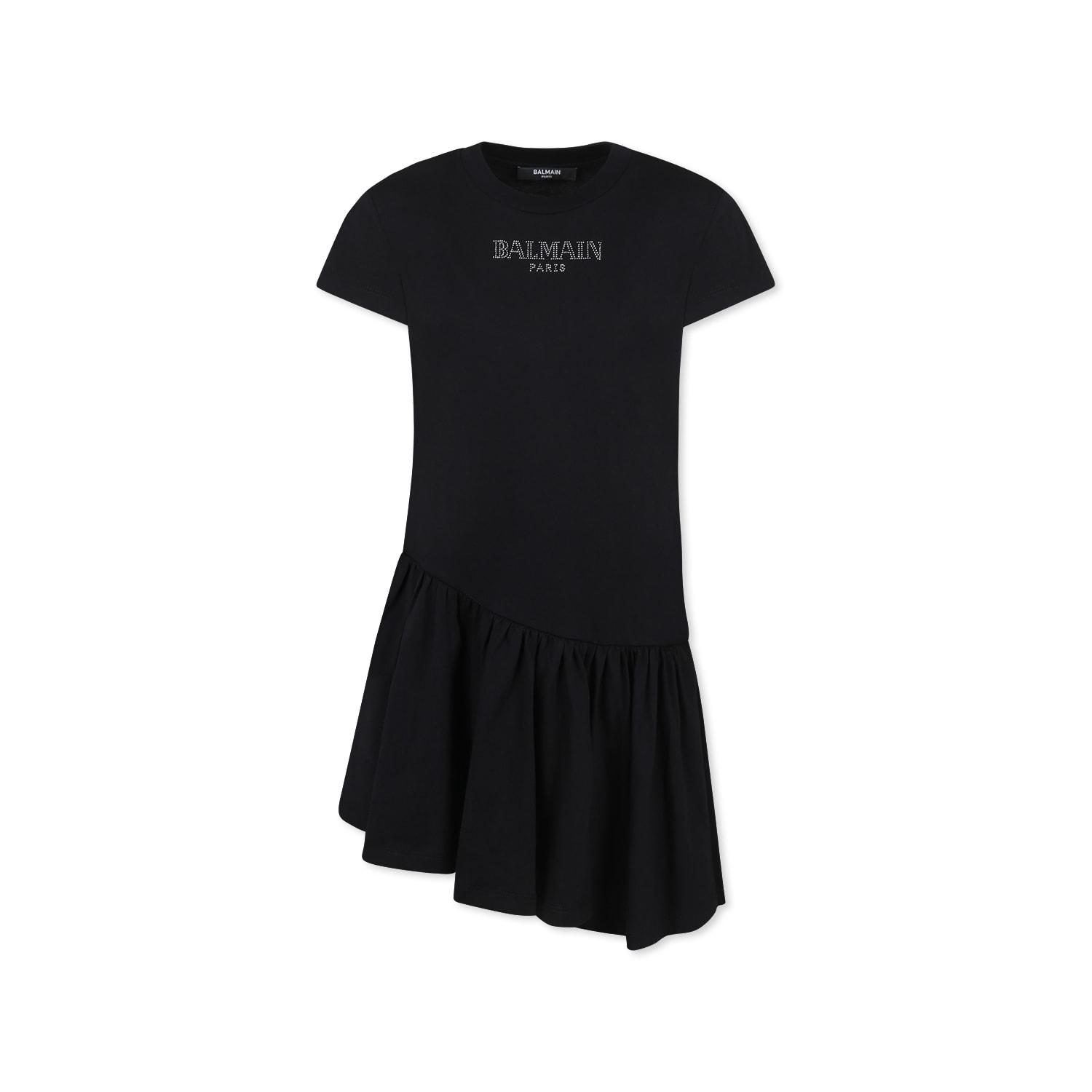 balmain black dress for girl with logo