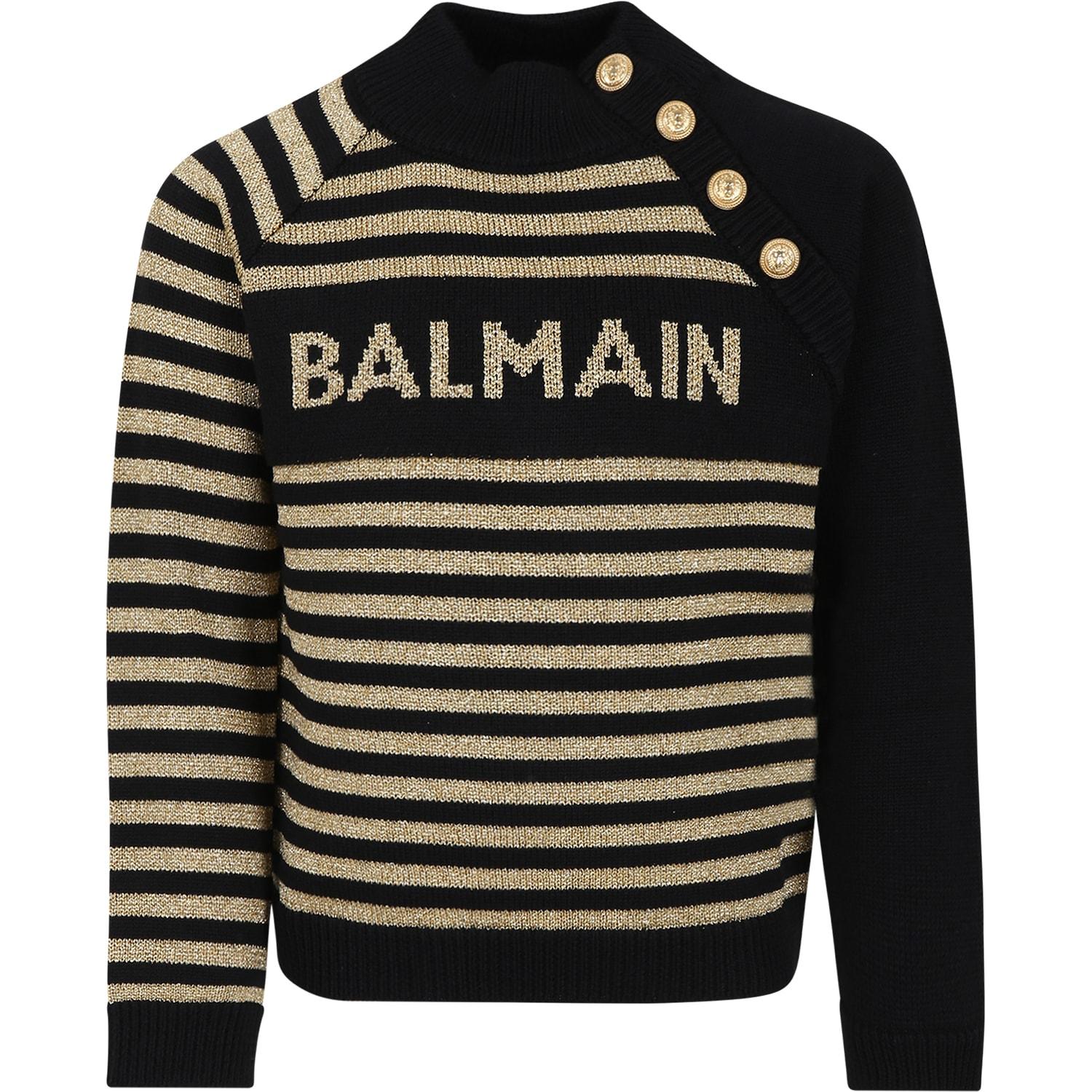 balmain black sweater for girl with logo