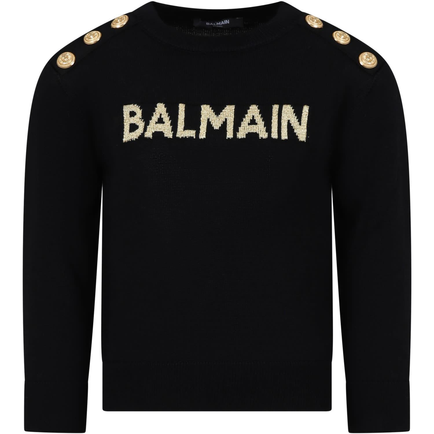 balmain black sweater for girl with logo
