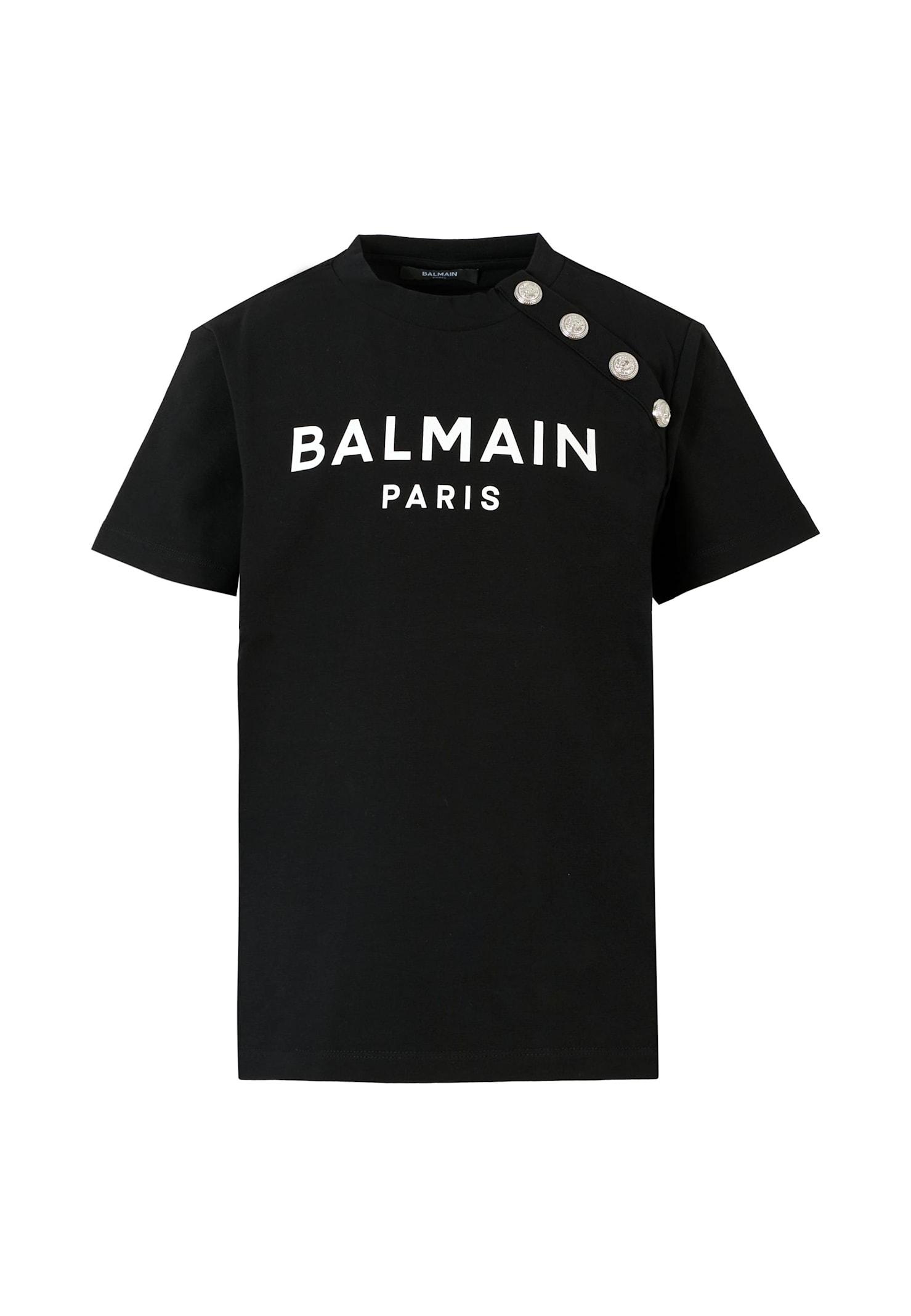 balmain black t-shirt for girl with white logo