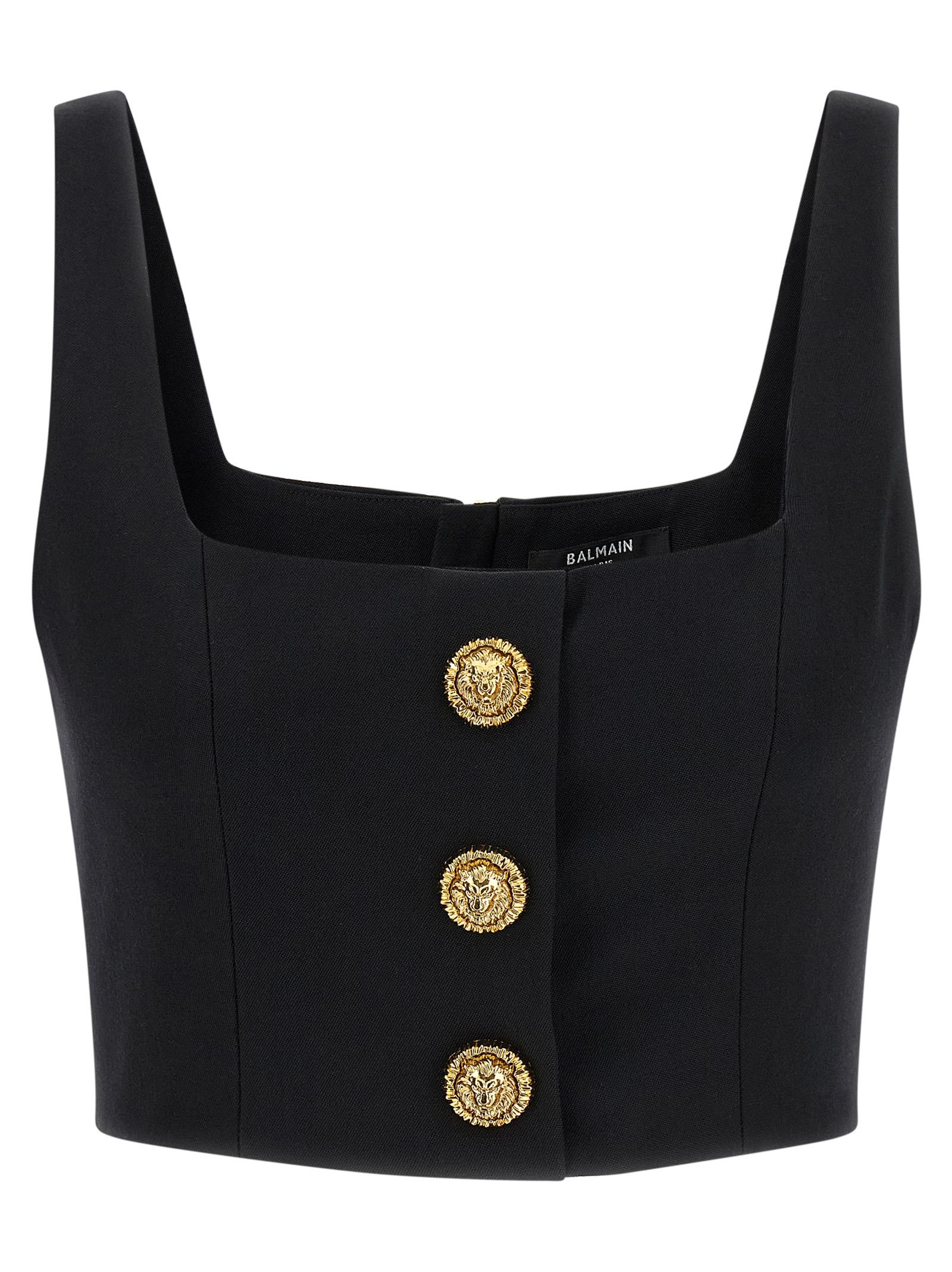 balmain button top black virgin wool tops - women