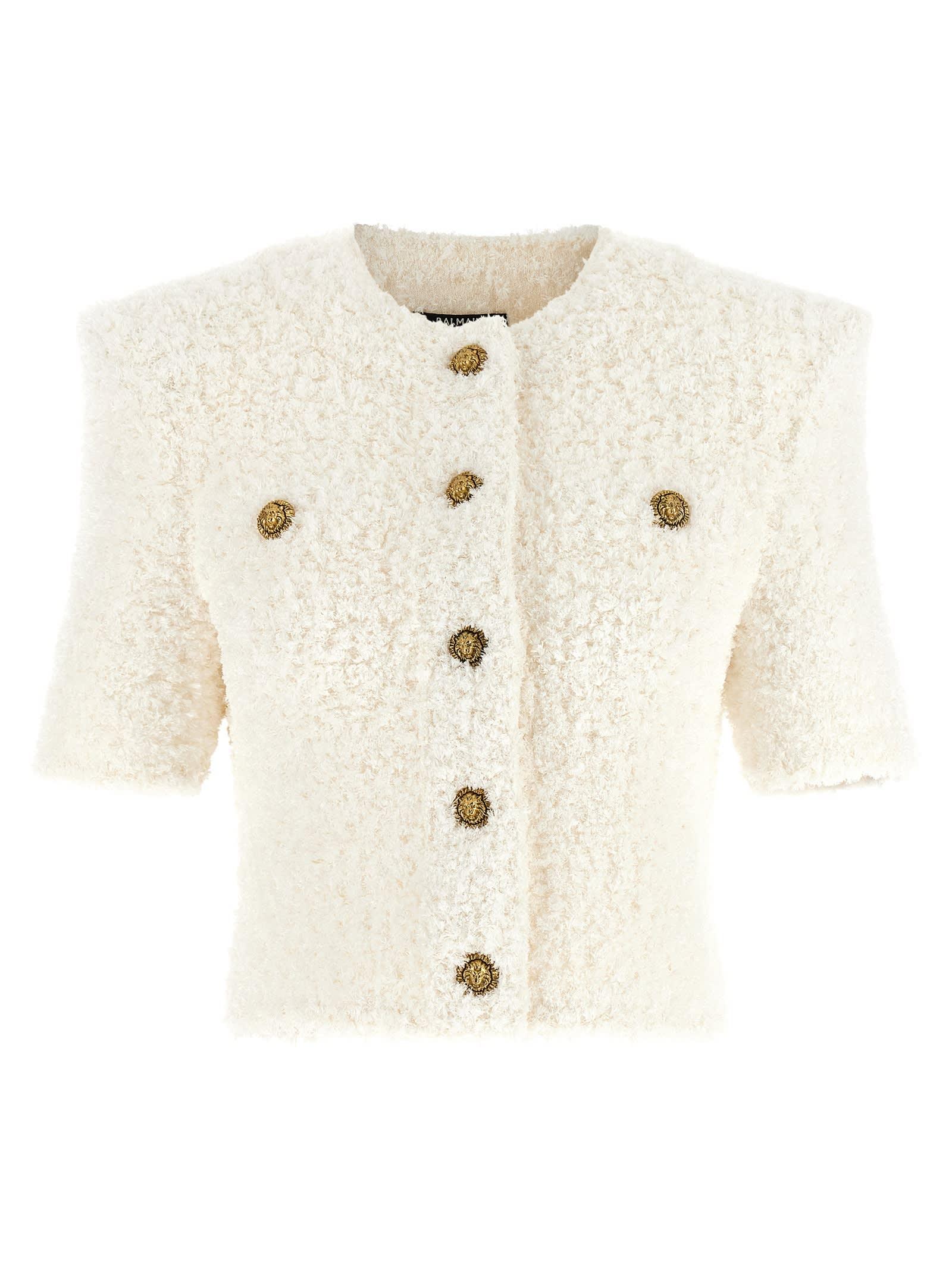 balmain cardigan tweed plumetis