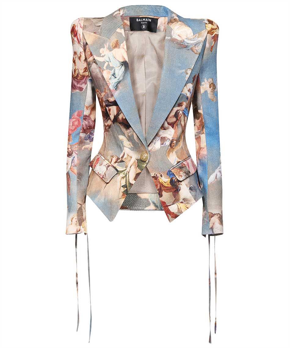 balmain classic jacket in cyan linen