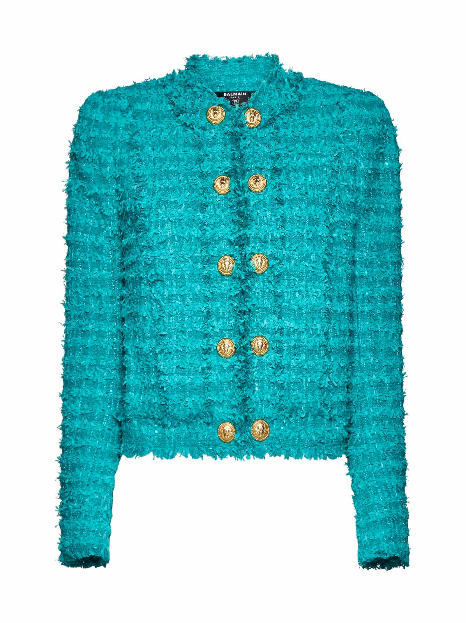 balmain collarless tweed jacket
