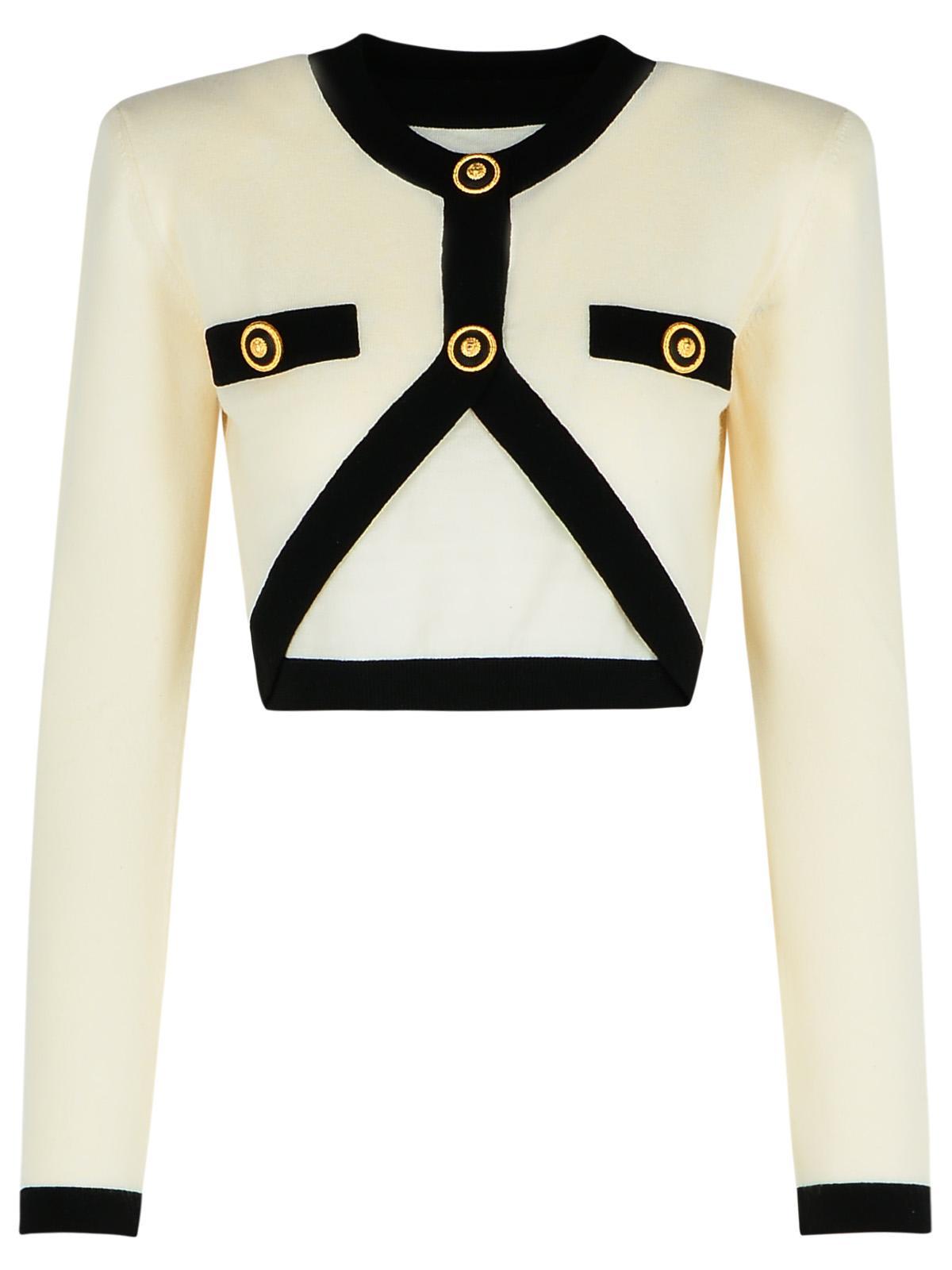 balmain crop cream wool blend cardigan