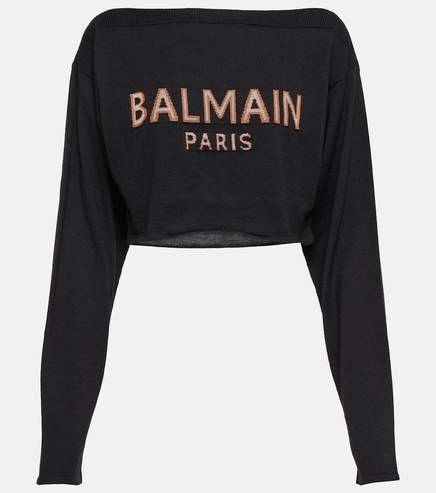 balmain cropped jacquard wool
