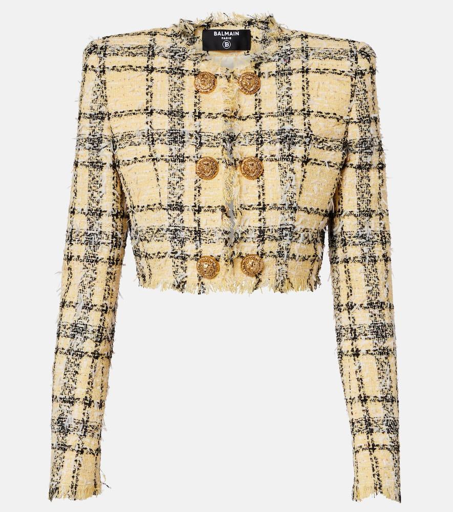 balmain cropped sequined tweed jacket