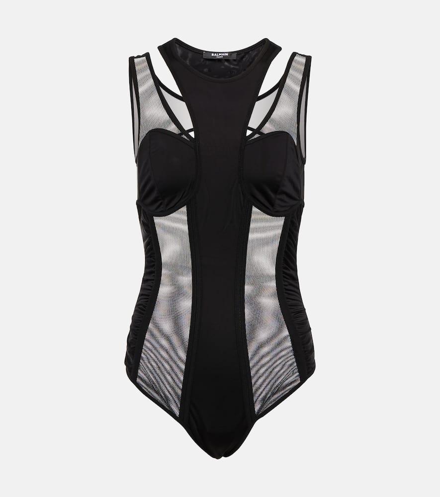 balmain cutout tulle bodysuit