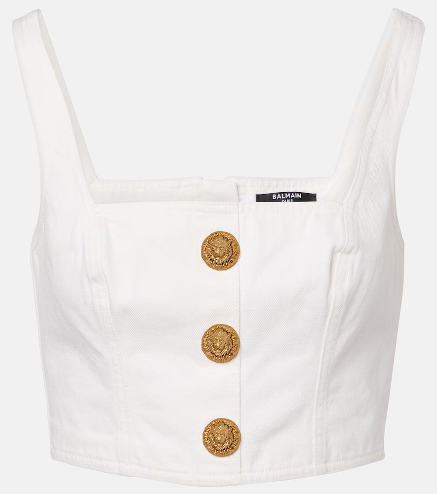 balmain denim crop top