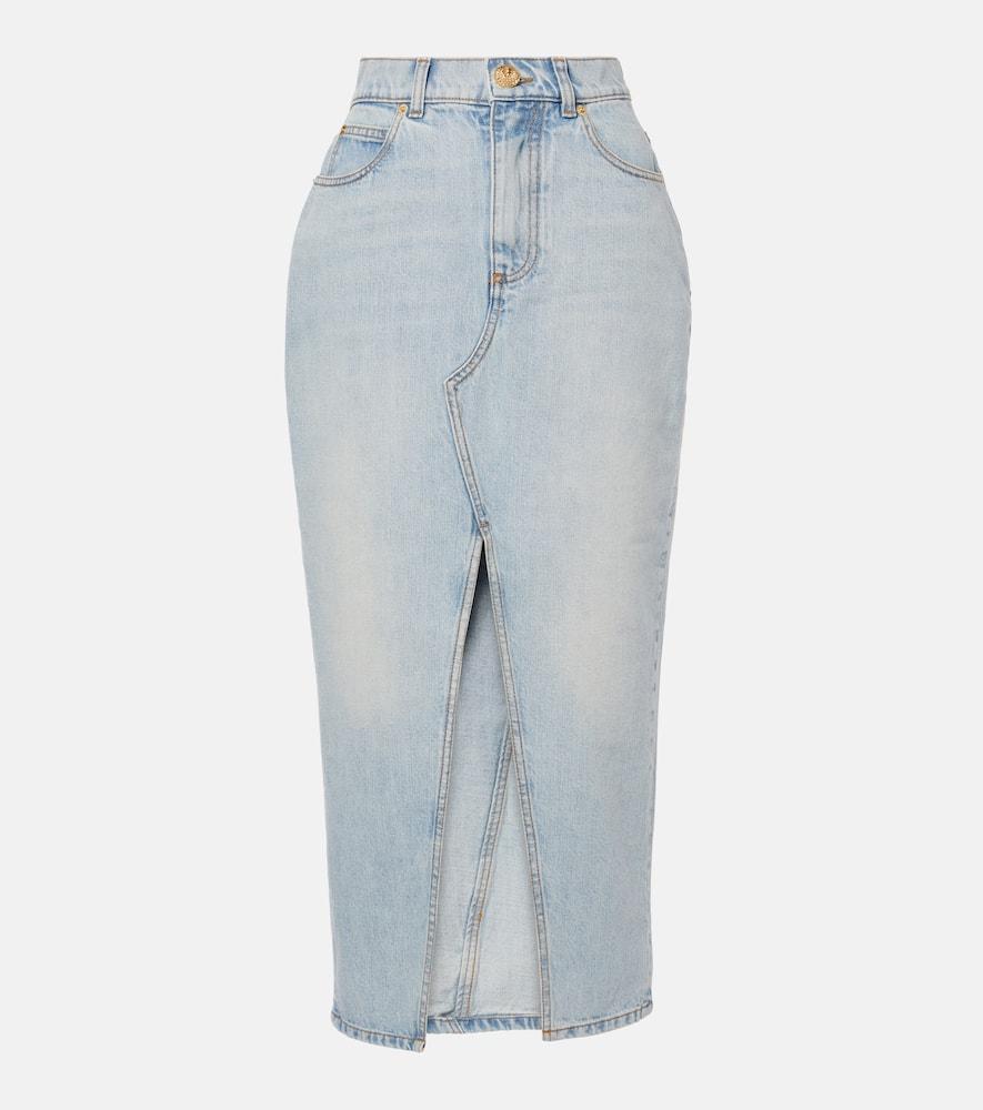 balmain denim midi skirt