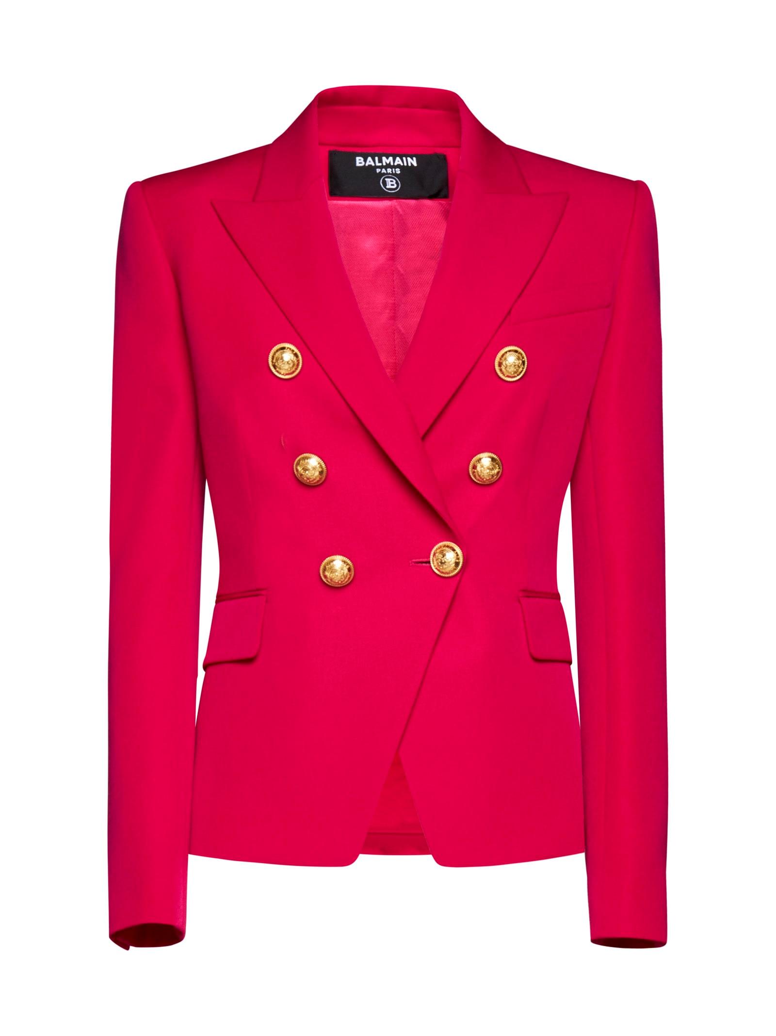 balmain double-breasted blazer with logo buttons
