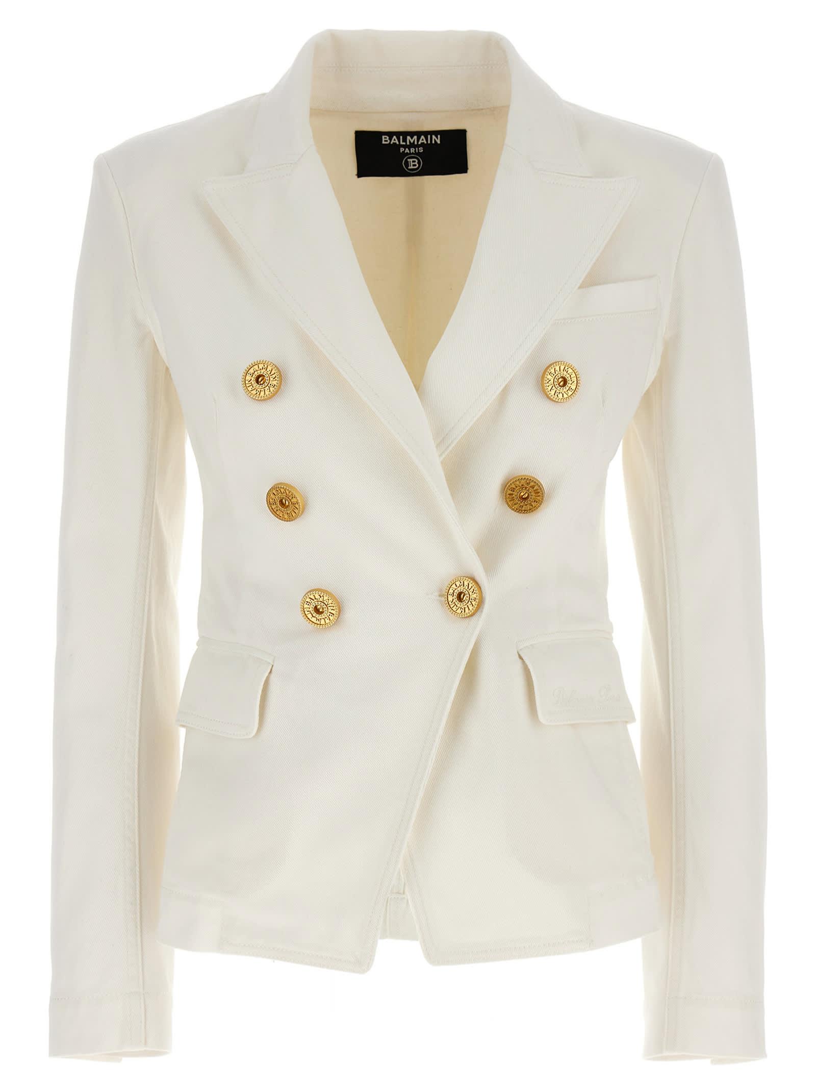 balmain double-breasted denim blazer