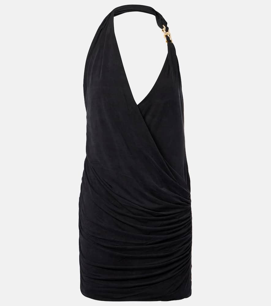 balmain draped halterneck jersey minidress