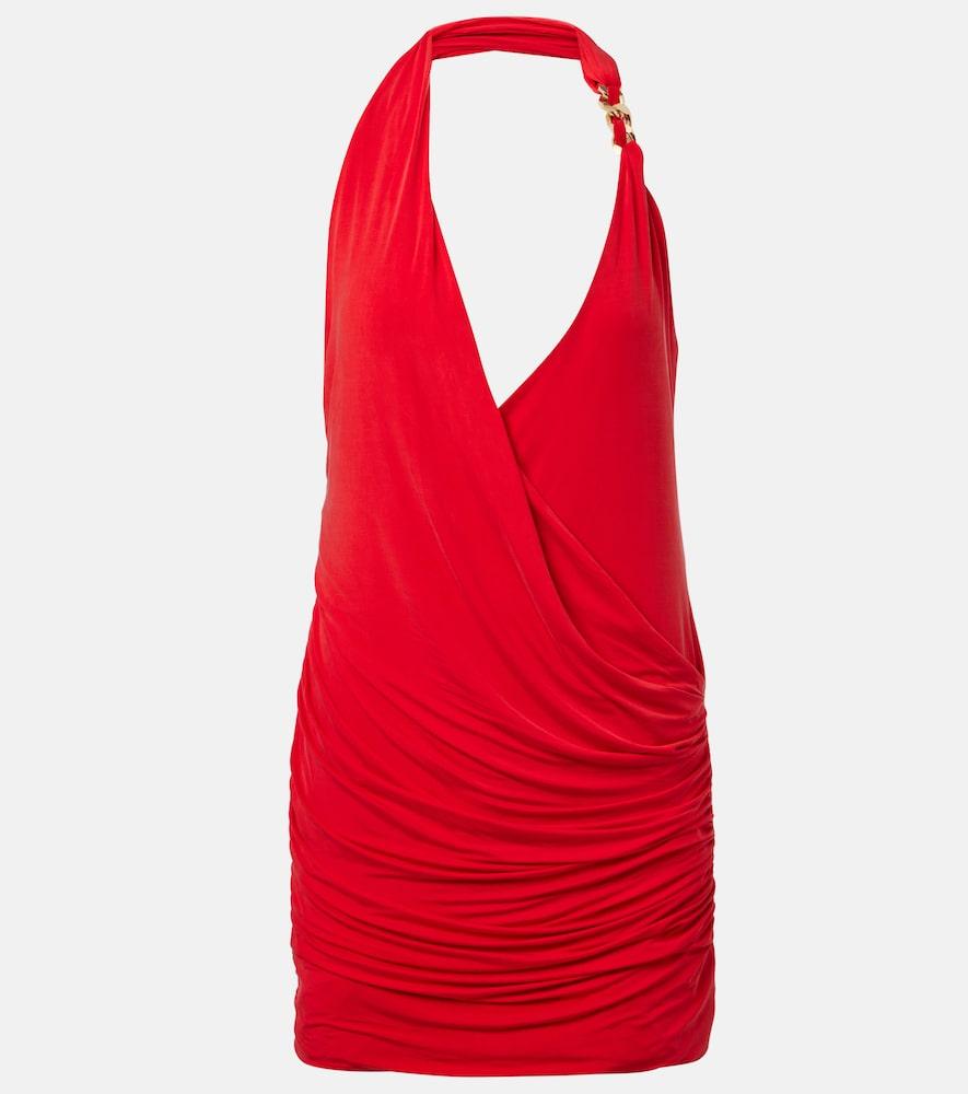 balmain draped halterneck jersey minidress