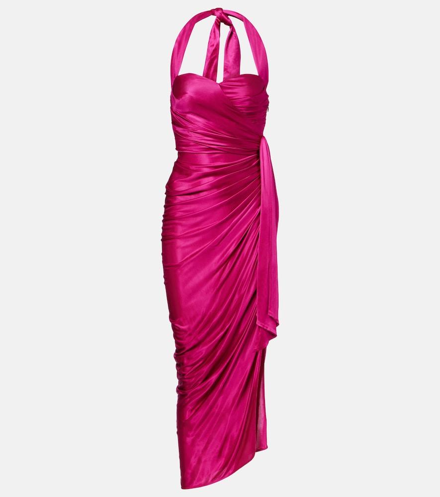 balmain draped halterneck satin midi dress
