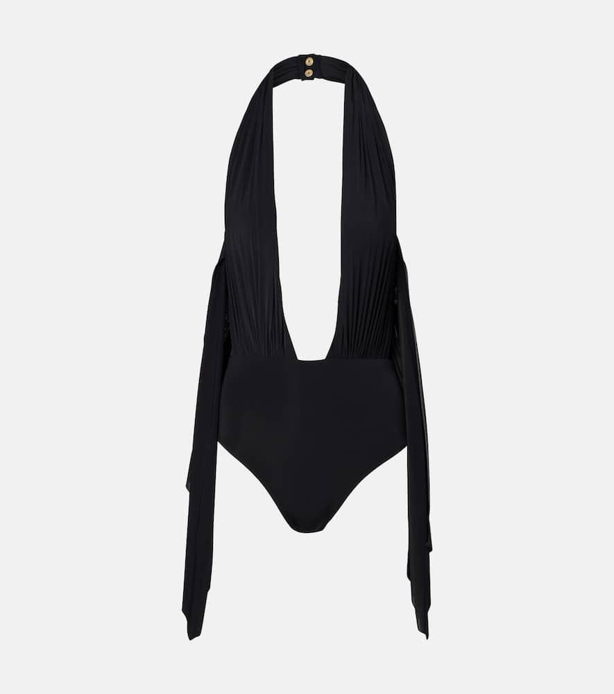 balmain draped halterneck swimsuit