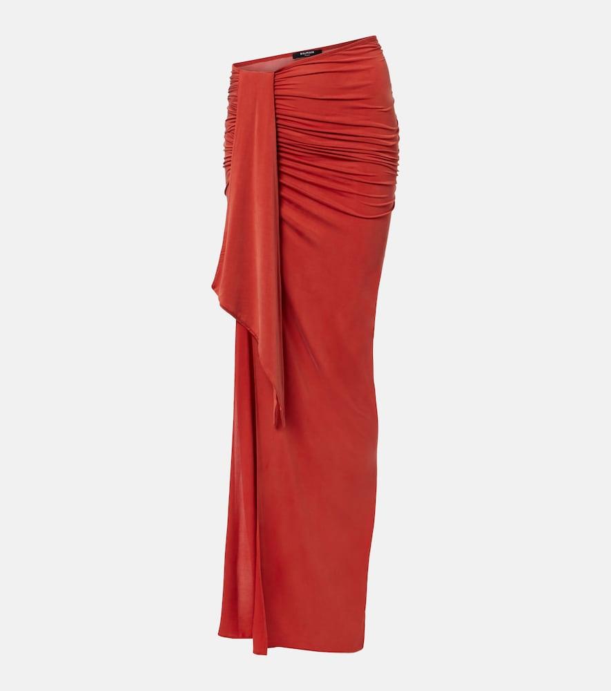 balmain draped jersey maxi skirt