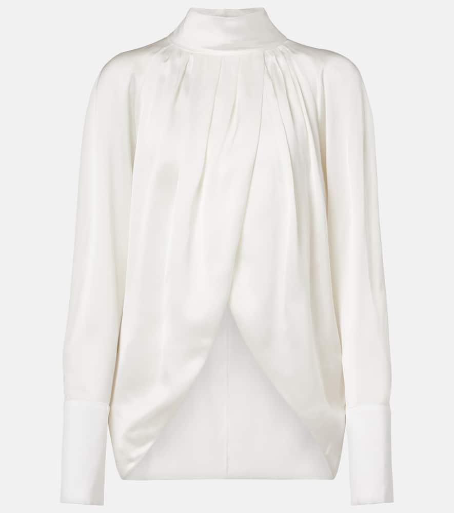 balmain draped silk satin blouse
