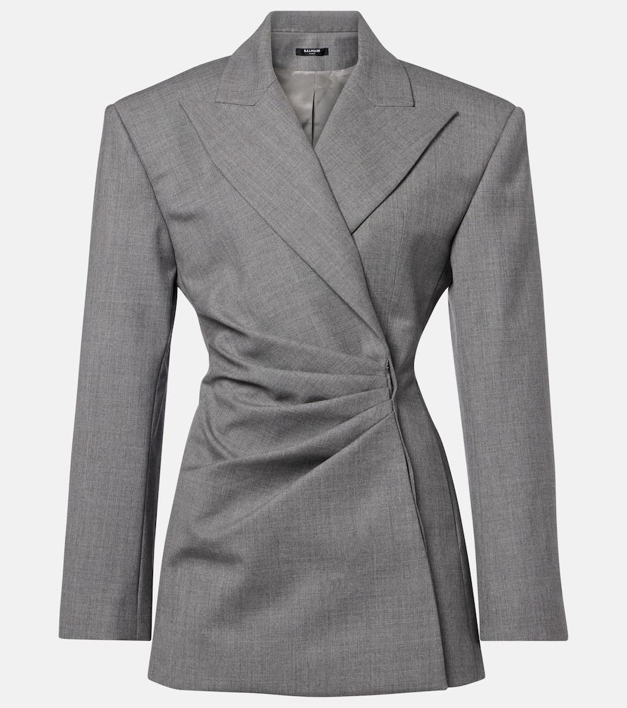 balmain draped virgin wool blazer dress