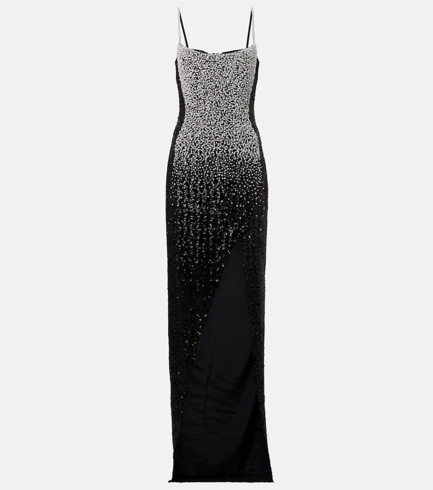 balmain embellished crepe gown