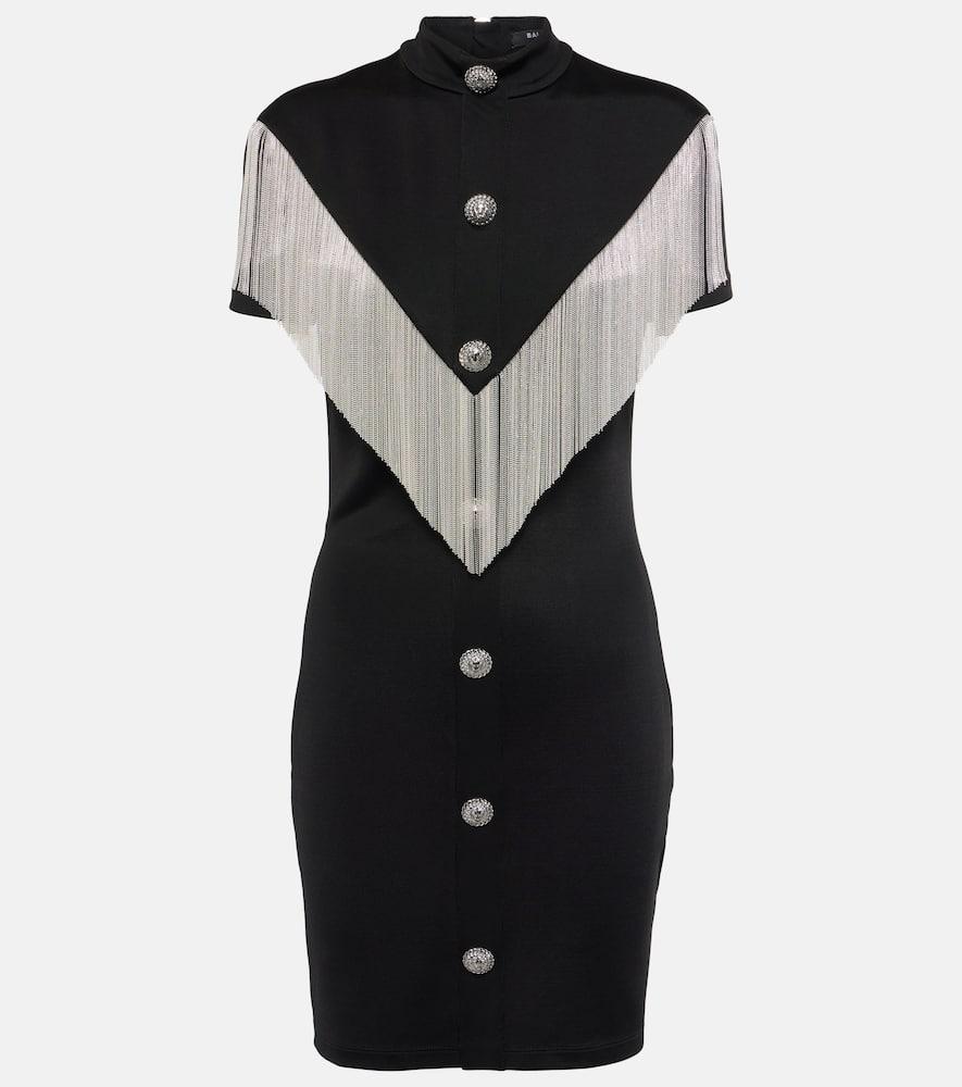 balmain embellished fringed jersey minidress