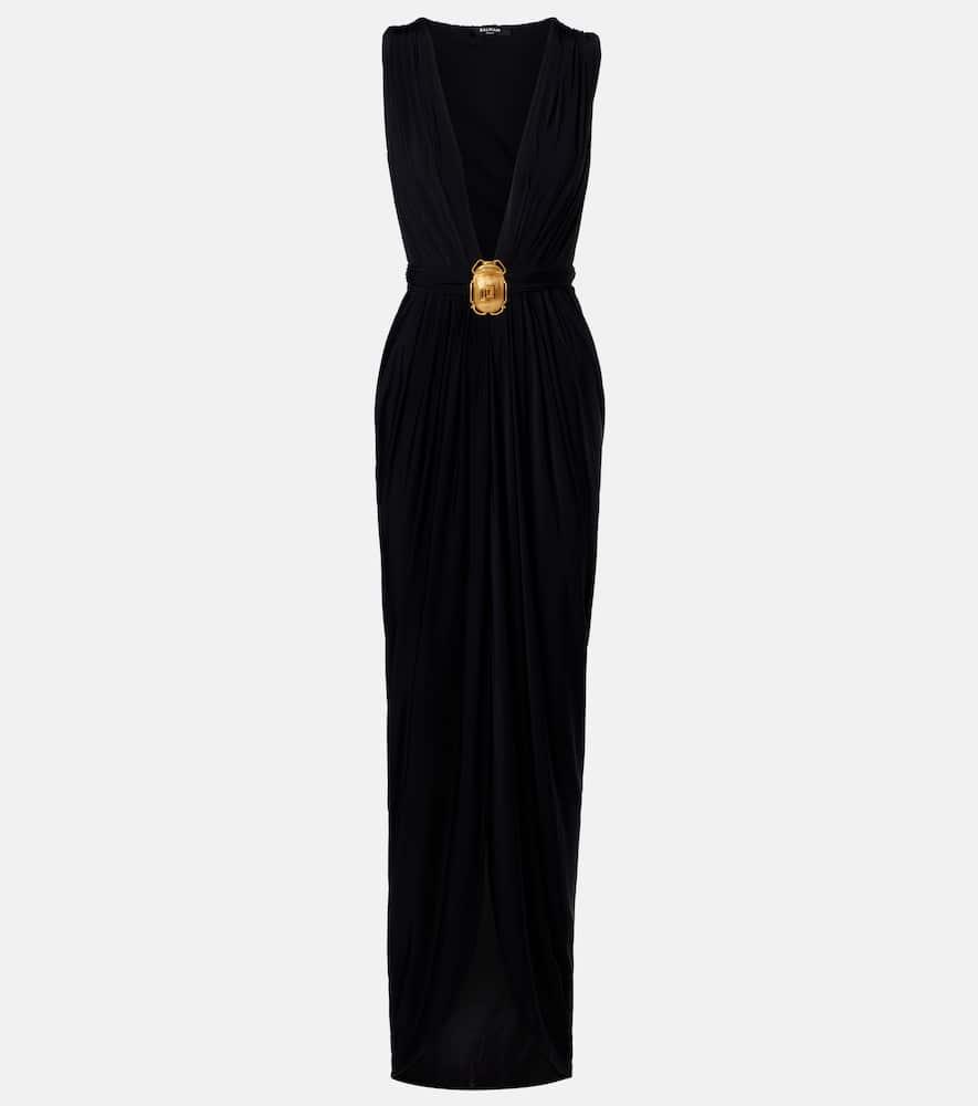 balmain embellished jersey maxi dress