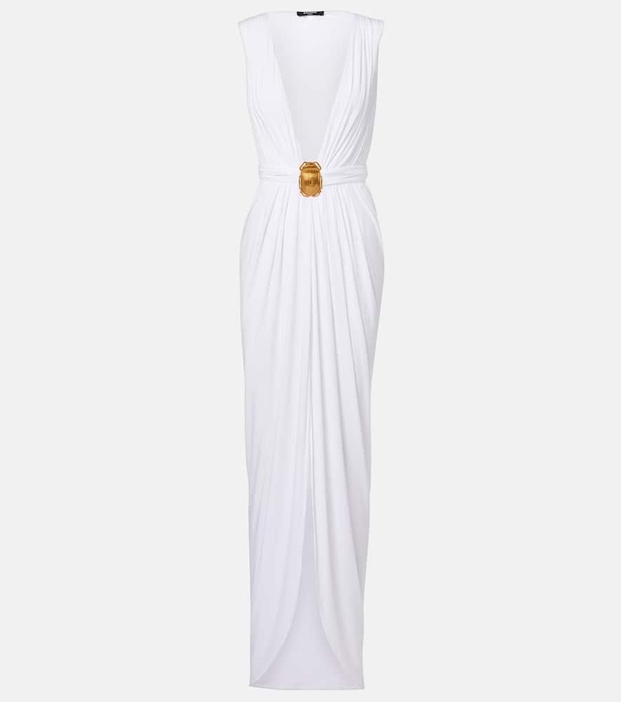balmain embellished jersey maxi dress