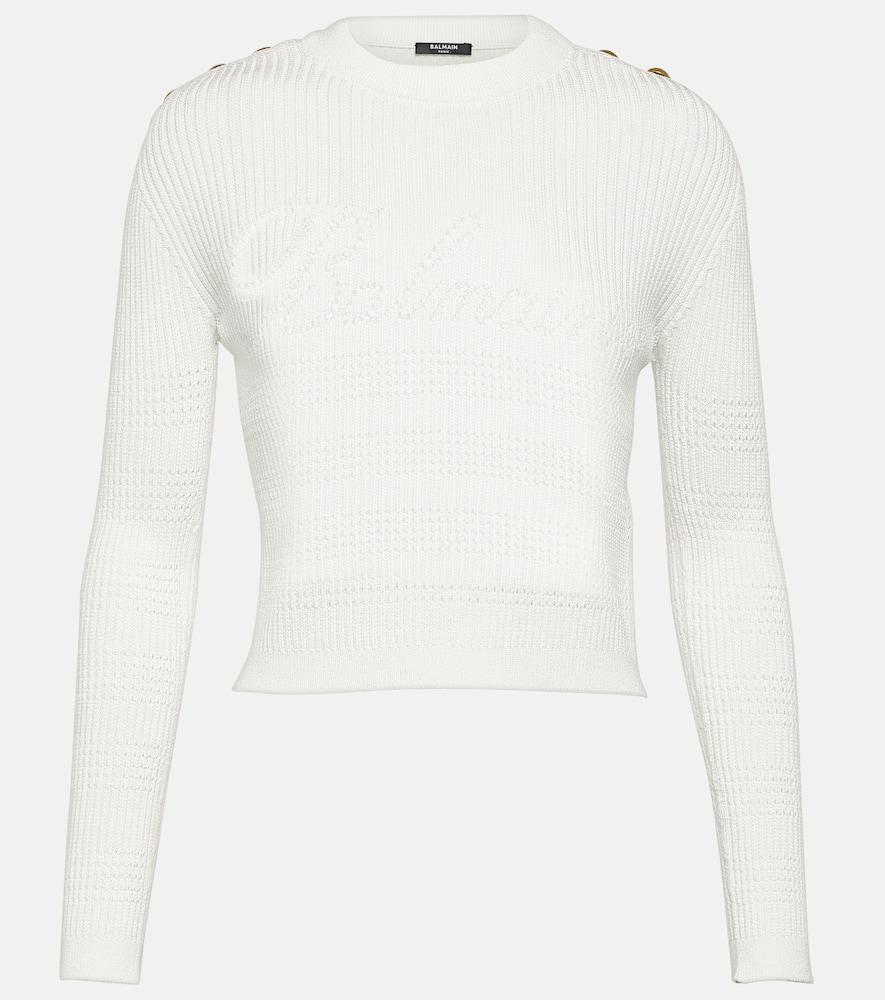 balmain embellished knitted top