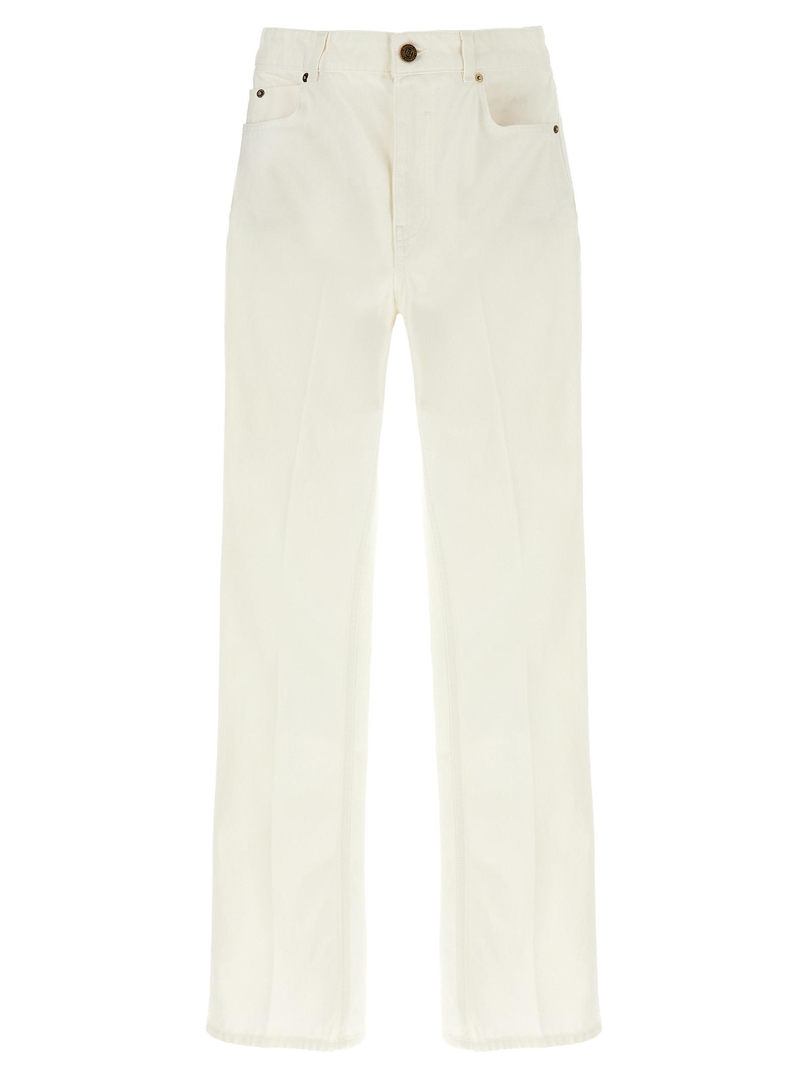 balmain embroidery jeans white cotton - women