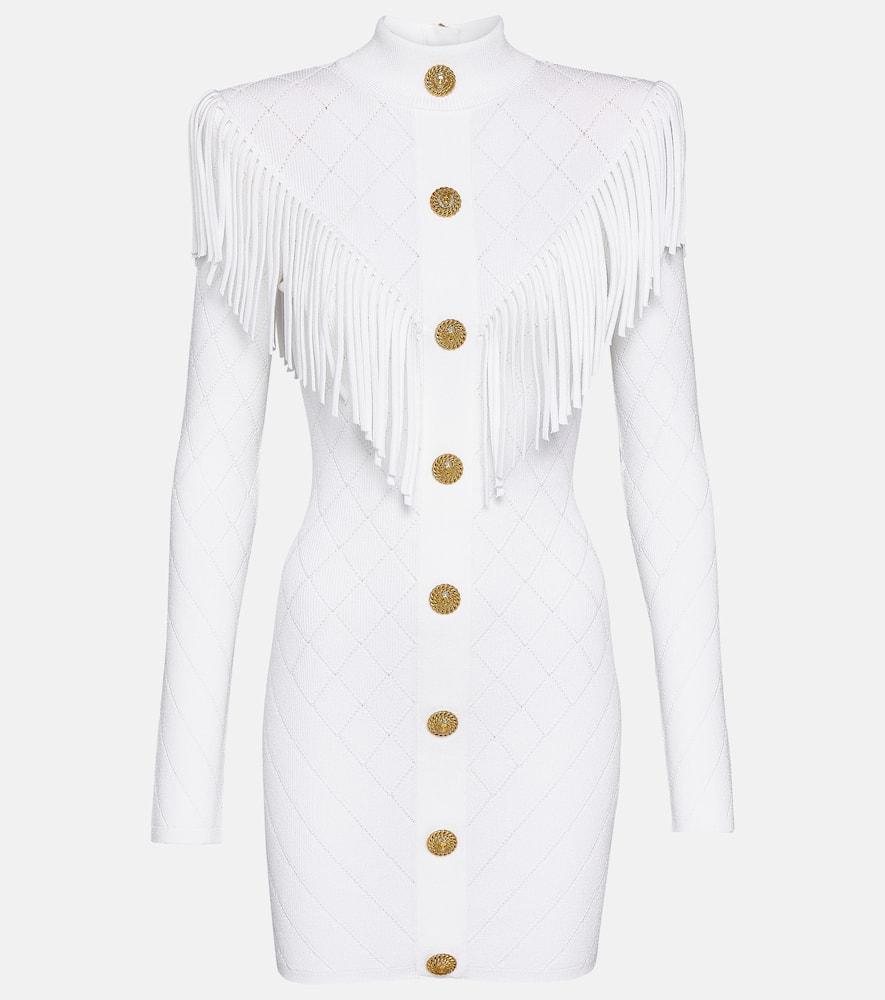 balmain fringed knit minidress