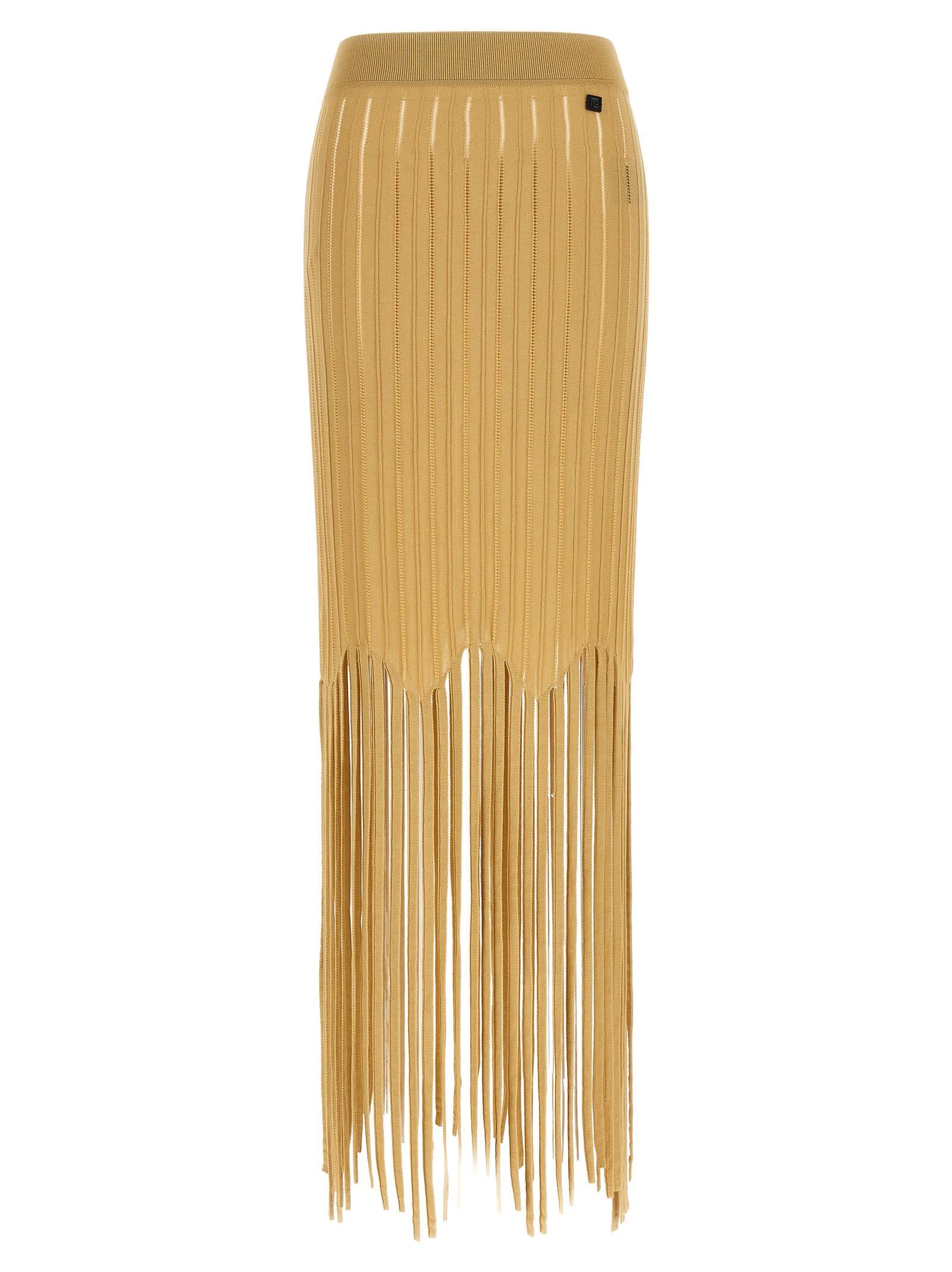 balmain fringed skirt