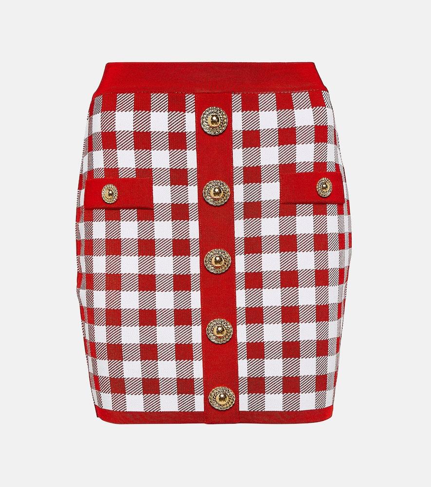 balmain gingham knit miniskirt
