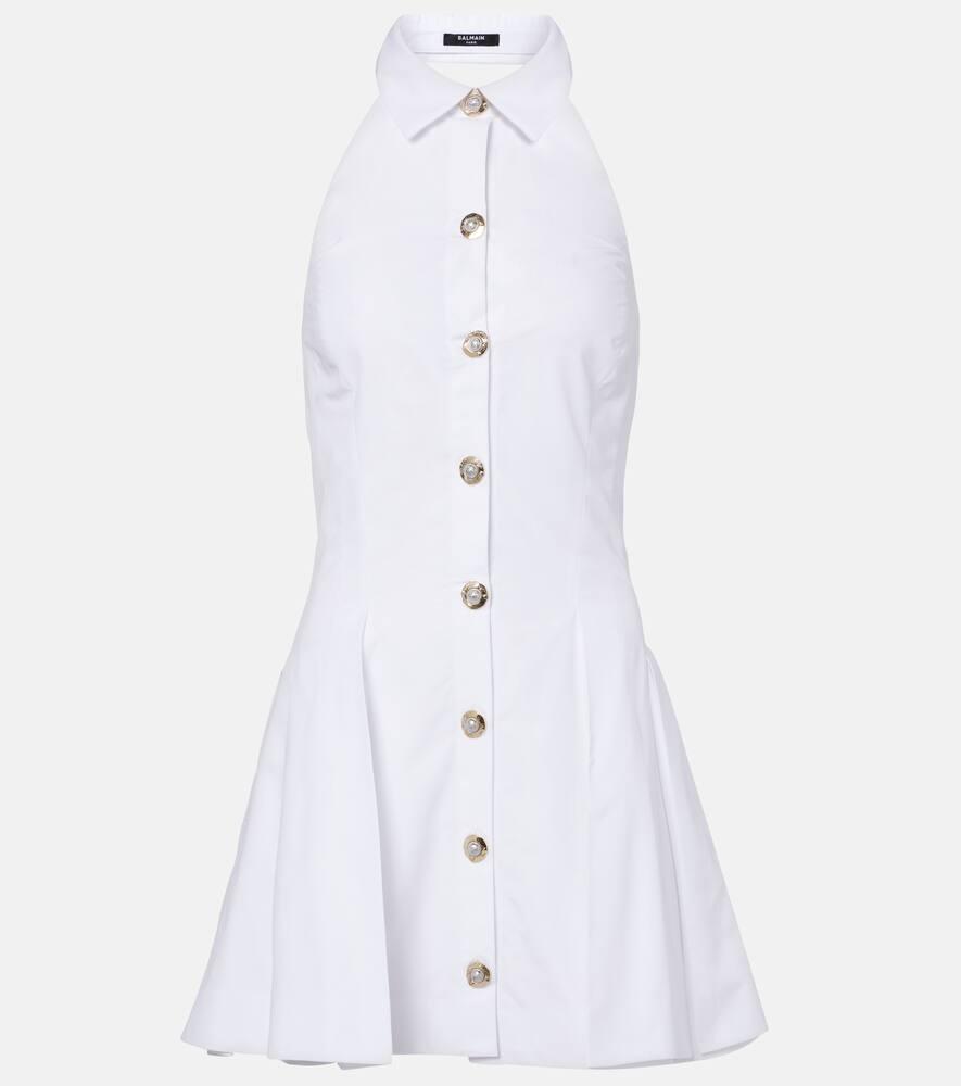 balmain halterneck cotton poplin minidress