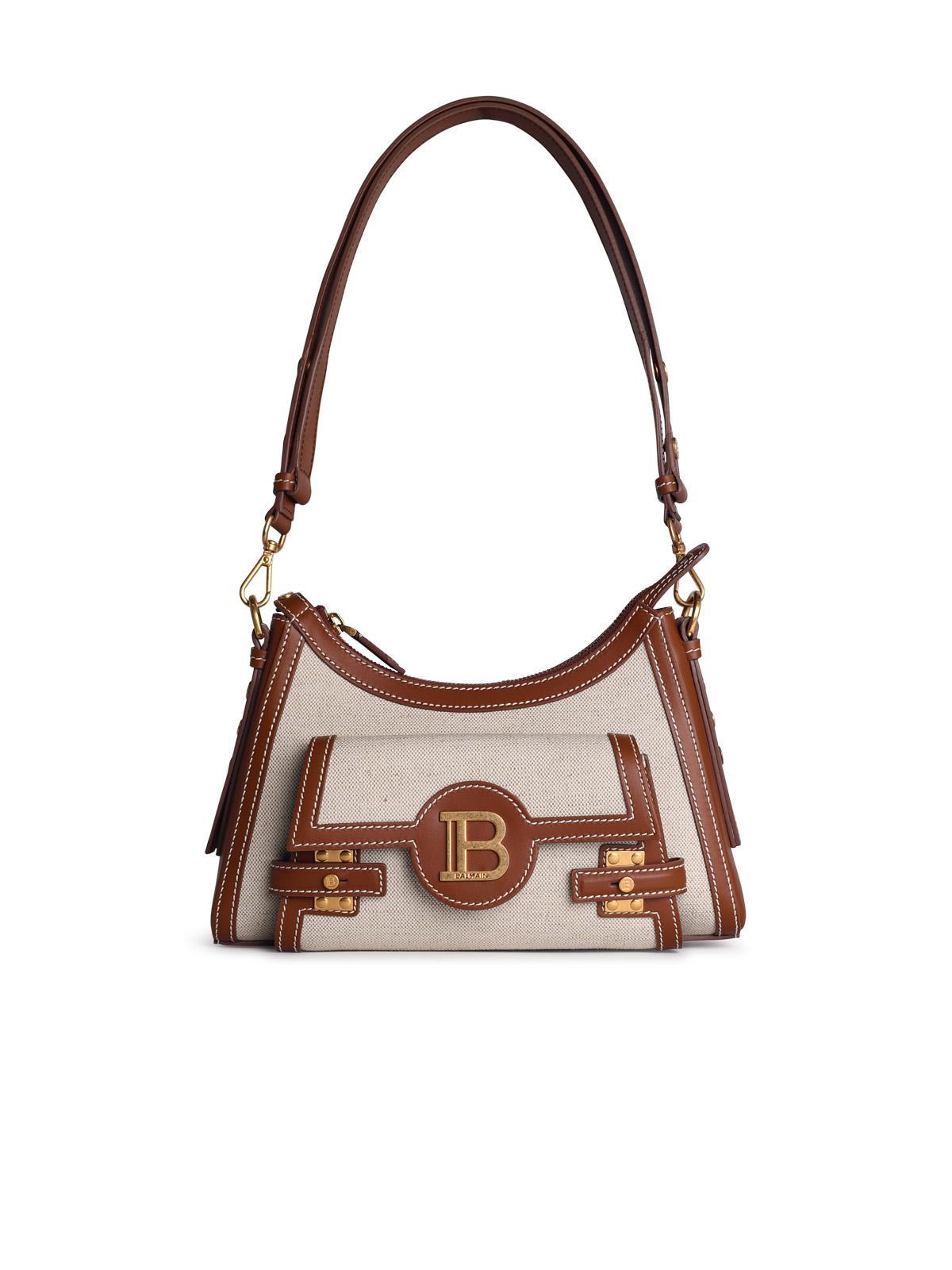 balmain hobo b-buzz cream cotton blend bag