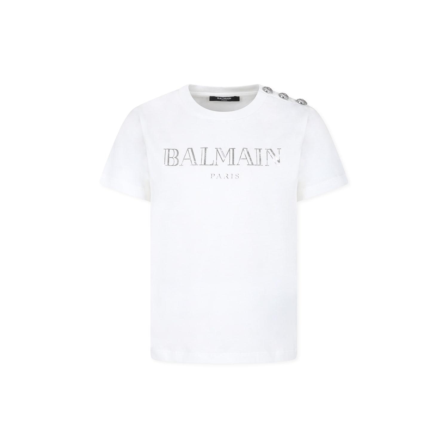 balmain ivory t-shirt for girl with logo