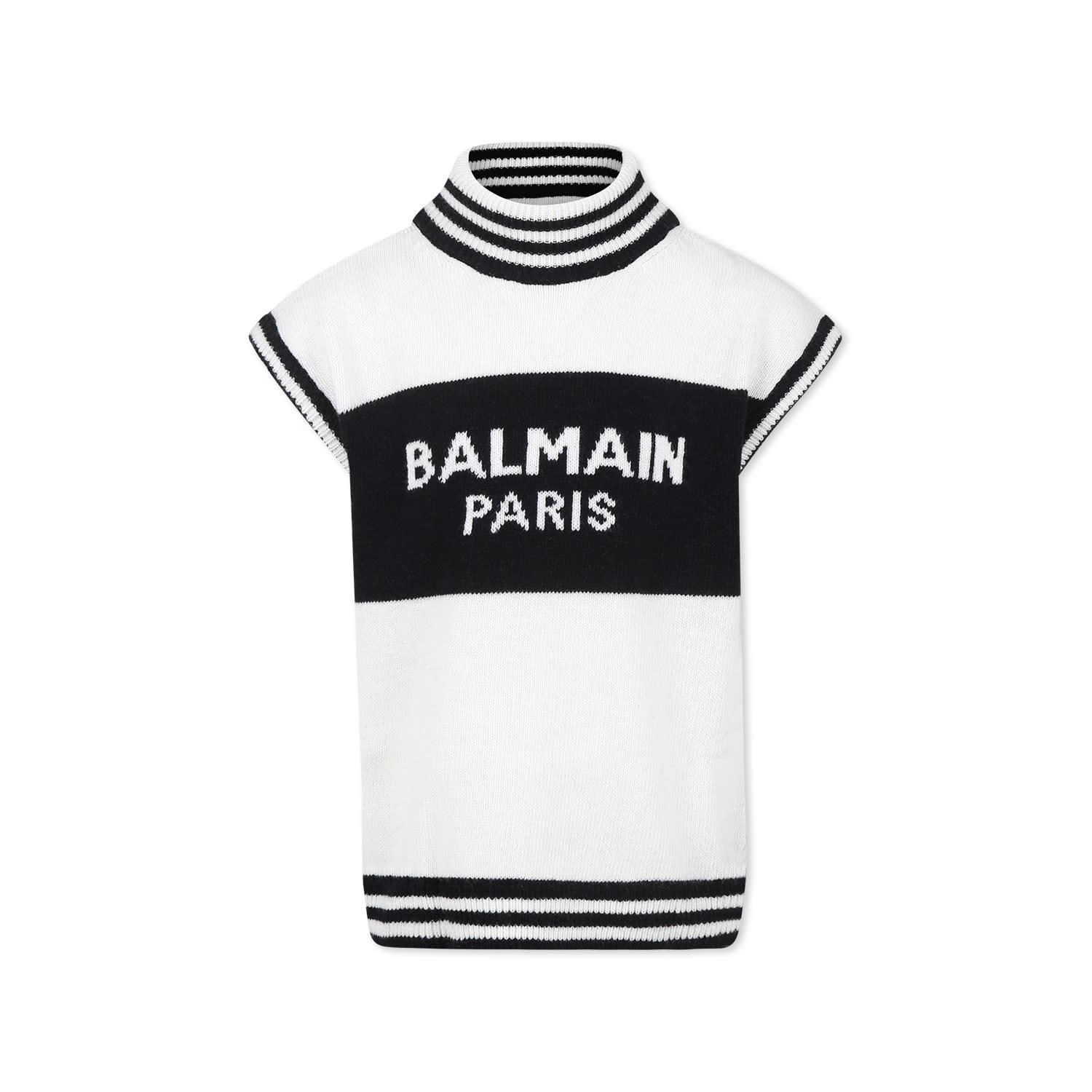 balmain ivory vest sweater for girl with logo