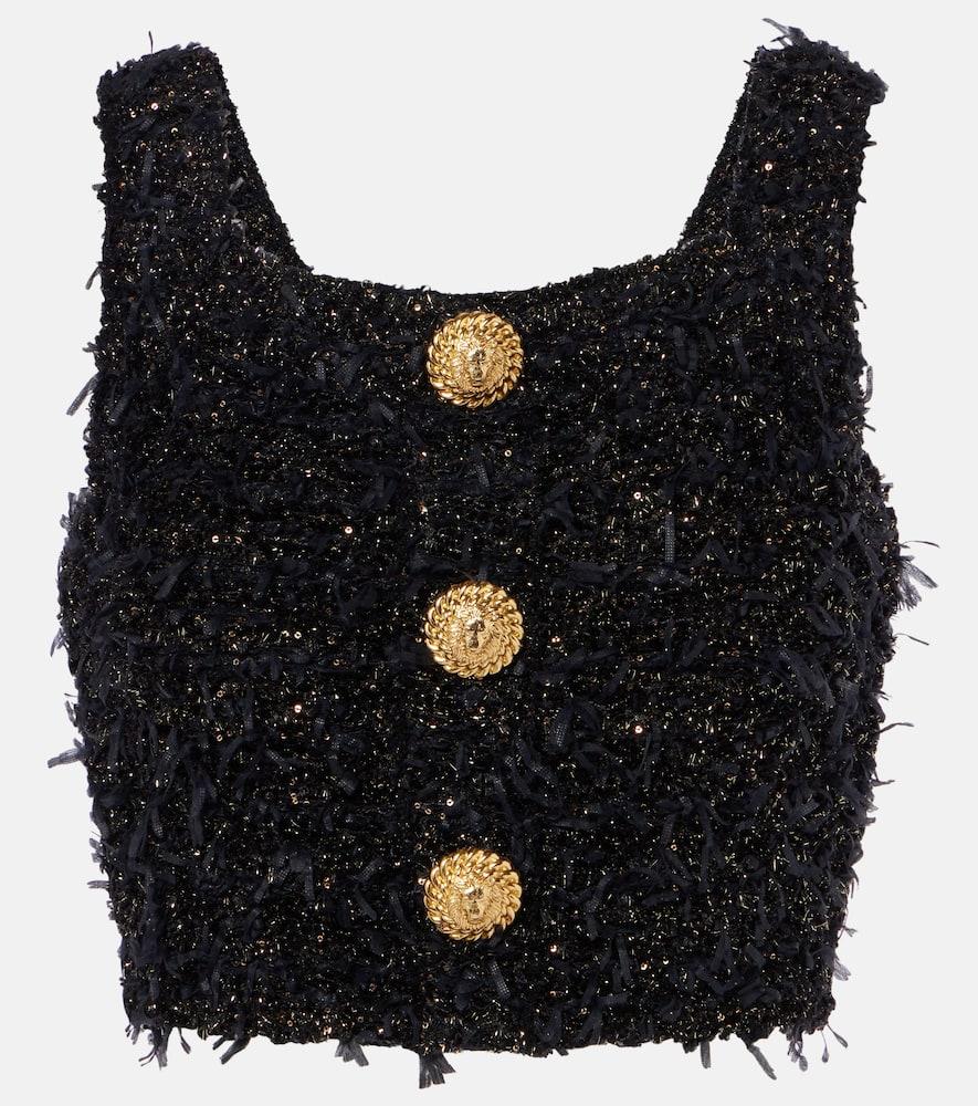 balmain lamé tweed crop top