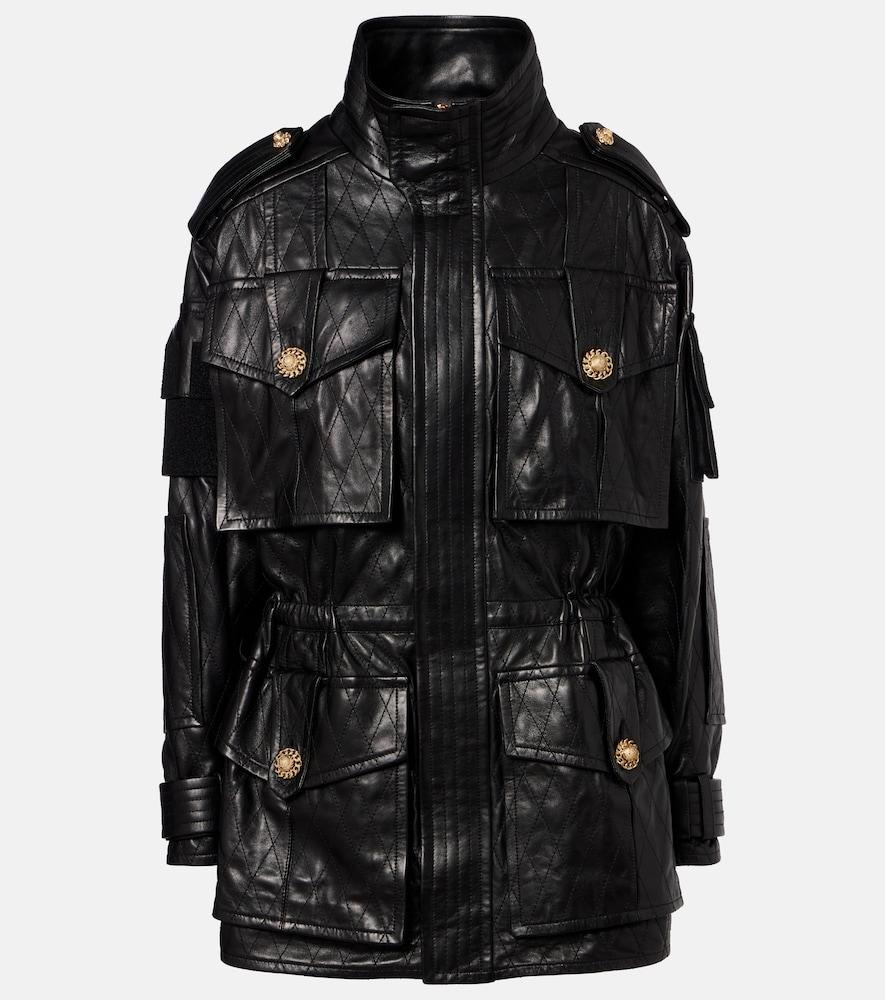 balmain leather parka jacket