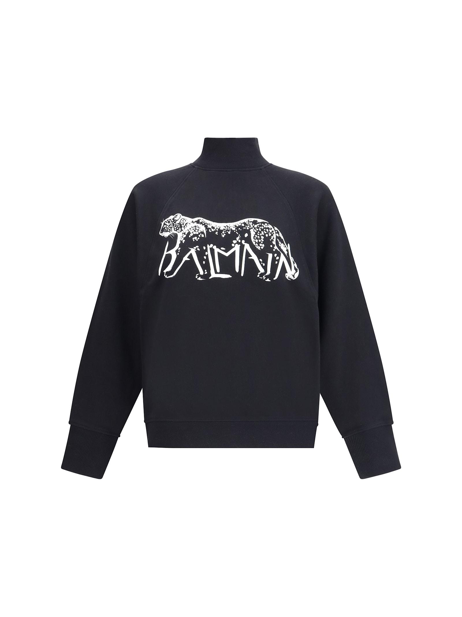 balmain leopard print high-neck sweatshirt