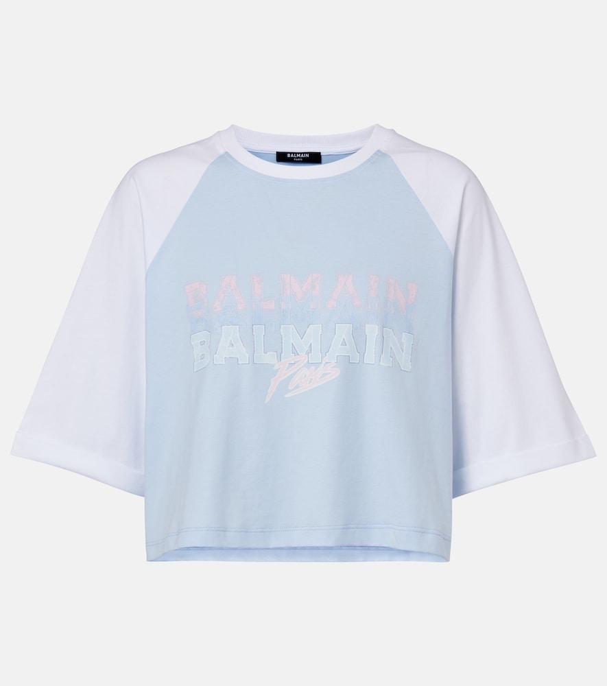 balmain logo cropped cotton jersey t