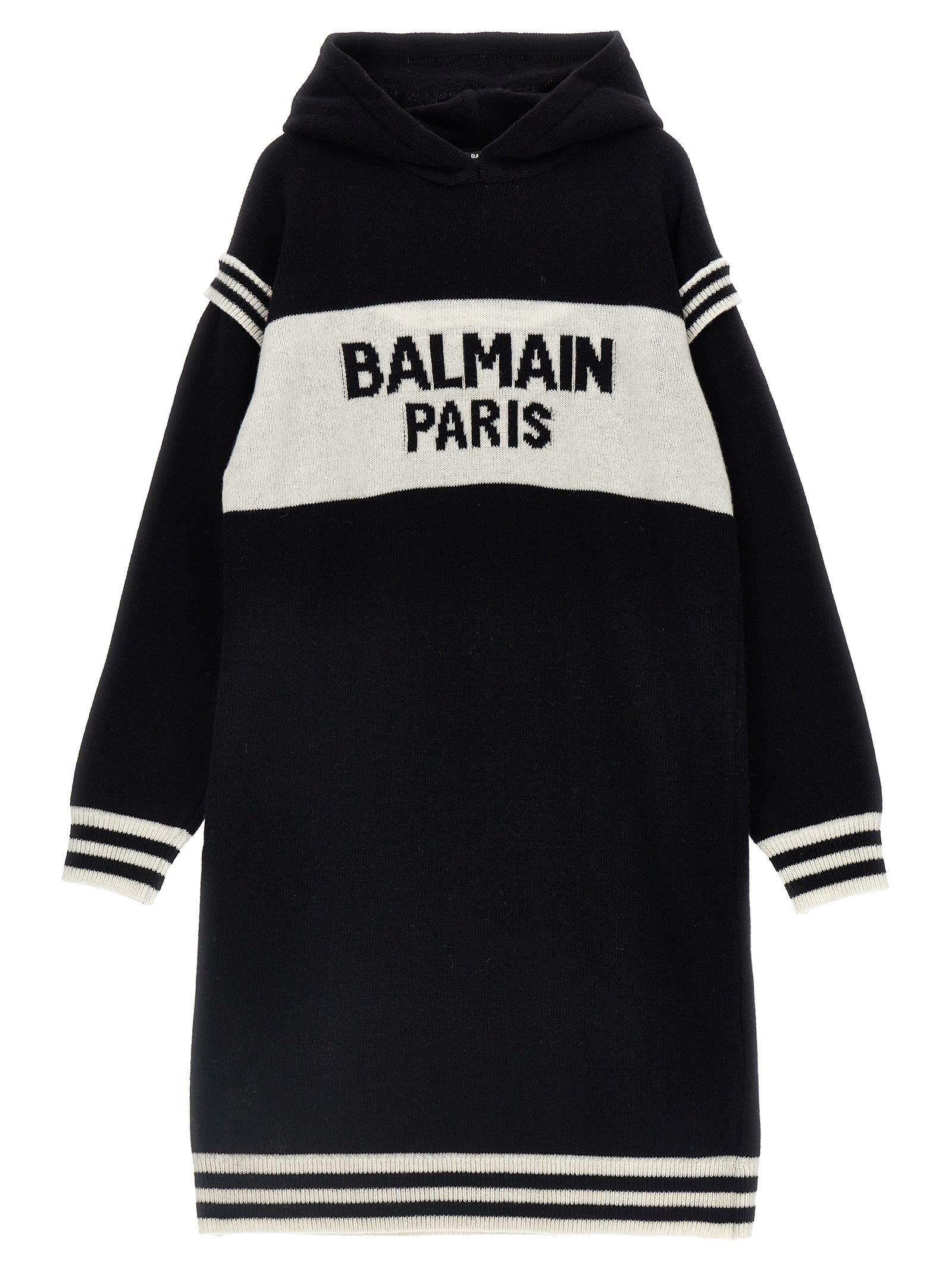 balmain logo hooded dress